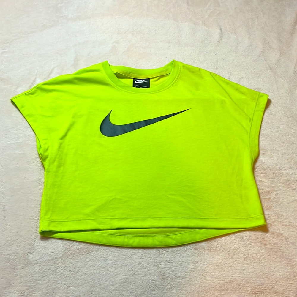 Neon green Nike cropped short sleeve T shirt